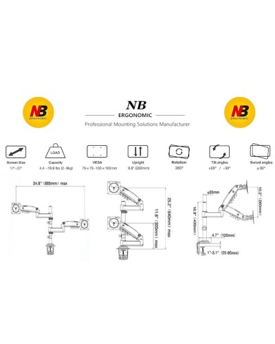 Monitor üçün bərkitmə North Bayou H180 22