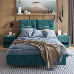 Двуспальная кровать Art_ikili_yataq (180) 46, ламинат, бирюзовая, 200x180x120 см