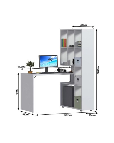 Yazı masası 3563_M2DeskStelWh Ağ, LDSP, 164.7x59x120.7 sm