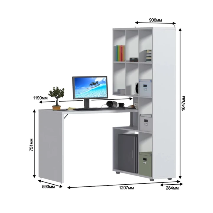 Письменный стол 3563_M2DeskStelWh Белый, ЛДСП, 164.7x59x120.7 см