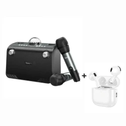 Портативная колонка Hoco BS41 Plus Karaoke Black + подарок беспроводные наушники Hoco EW64 White