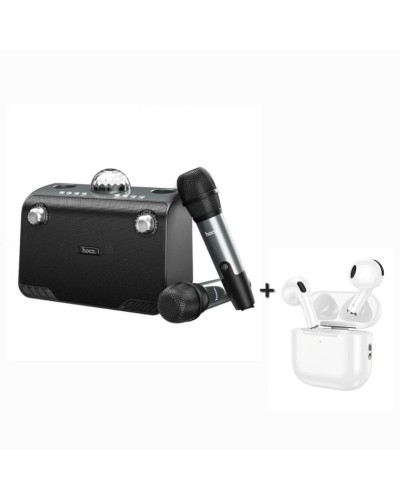 Портативная колонка Hoco BS41 Plus Karaoke Black + подарок беспроводные наушники Hoco EW64 White