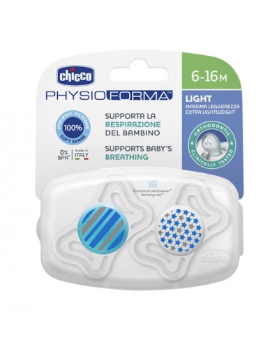 Əmziklər dəsti Chicco Physio Light Boy, 6-16 ay, silikon, 2 əd, mavi