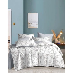 Комплект постельного белья MiraNova SF-722, пододеяльник 160x220 см, простыня 170x240 см, наволочка 50x70 см, односпальный, хлопок, белый/серый