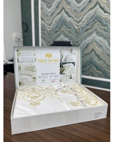Yataq dəsti FIRST HOME Orkide, İnci, Menekşe, Manolya, Pandora, Fleur Satin və güpürlü modellər, 100% pambıq, satin, ikinəfərlik, yorğan üzü 200x220 sm, mələfə 250x250 sm, 2 əd yastıq üzü 50x70 sm - TP-TK-226