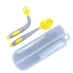 Qaşıq və çəngəl dəsti QC000002Y, plastik, sarı/boz