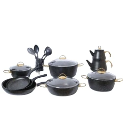 Набор посуды, черный, 24 предмета, набор ложек из 6 предметов, 2 перчатки, фартук, 20/24/28/30 см