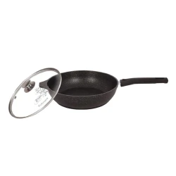Сковородка Kukmara Мраморная smt24604a, с крышкой, алюминий, черная, 24 см