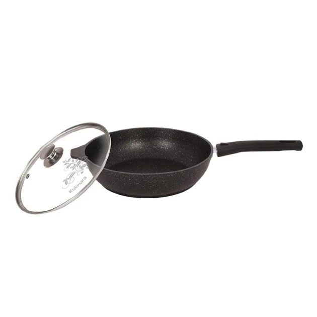Сковородка Kukmara Мраморная smt24604a, с крышкой, алюминий, черная, 24 см