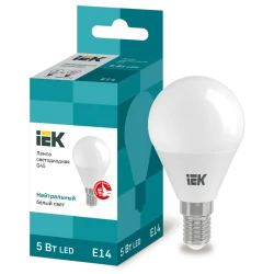 LED lampa IEK G45 E14 5W 4000K