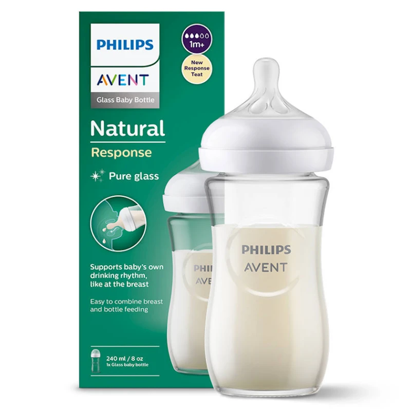 Бутылочка для кормления Philips Avent Natural Response Pure Glass SCY933/01, 1+ месяцев, 240 мл, прозрачный Бутылочка для кормления Philips Avent Natural Response Pure Glass SCY933/01, 1+ месяцев, 240 мл, прозрачный