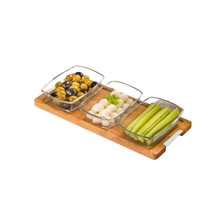 Менажница Limon Kitchenware AM15 дерево/стекло, 5x14x32 см