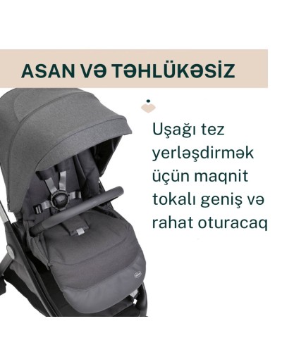 Uşaq arabası Chicco Bellagio Black Satin, qara, 106x82x55 sm, 0+ ay