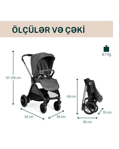 Uşaq arabası Chicco Bellagio Black Satin, qara, 106x82x55 sm, 0+ ay