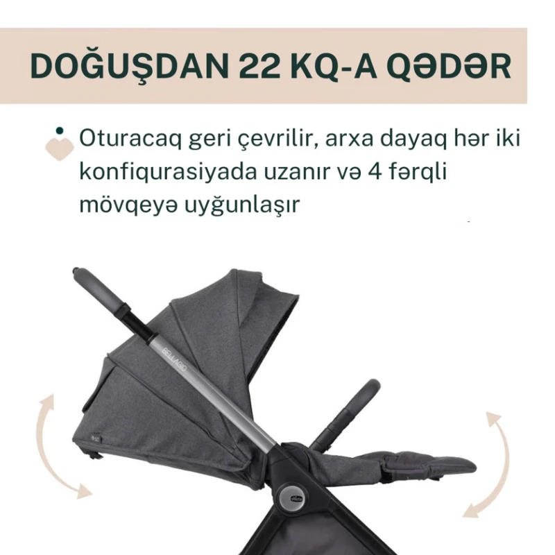 Детская коляска Chicco Bellagio Black Satin, qara, 106x82x55 см, 0+ месяцев