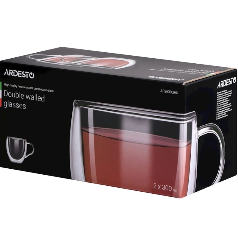 Набор чашек Ardesto AR2630GHN с двойными стенками, 2 шт, 300 мл, боросиликатное стекло, прозрачный Набор чашек Ardesto AR2630GHN с двойными стенками, 2 шт, 300 мл, боросиликатное стекло, прозрачный