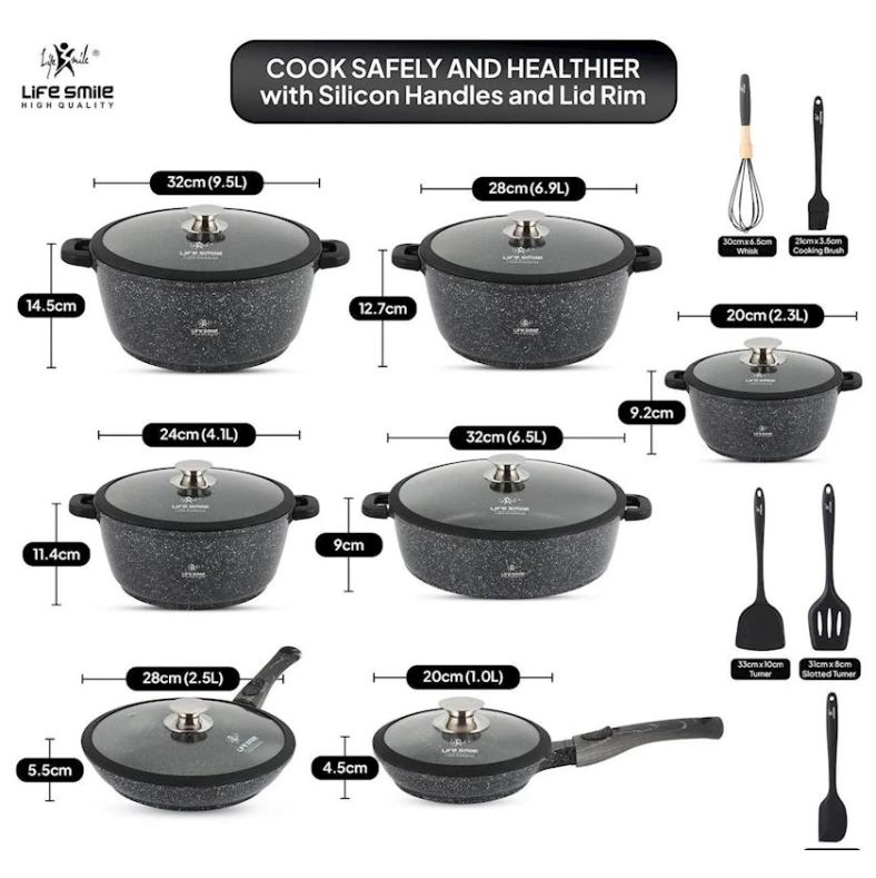 Набор посуды Life Smile LF-PY-002, гранит, серый, 24 предмета Набор посуды Life Smile LF-PY-002, гранит, серый, 24 предмета