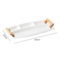 Менажница, керамика/бамбук, белый/коричневый, 23x34 см Менажница, керамика/бамбук, белый/коричневый, 23x34 см