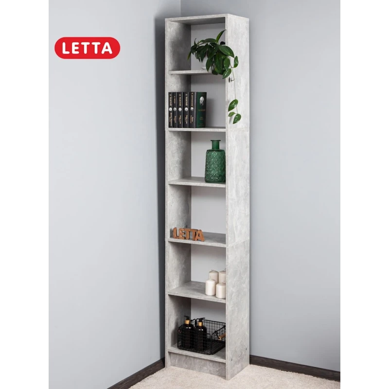 Стеллаж Letta Beton, 202х28х40 см, ЛДСП, серый Стеллаж Letta Beton, 202х28х40 см, ЛДСП, серый