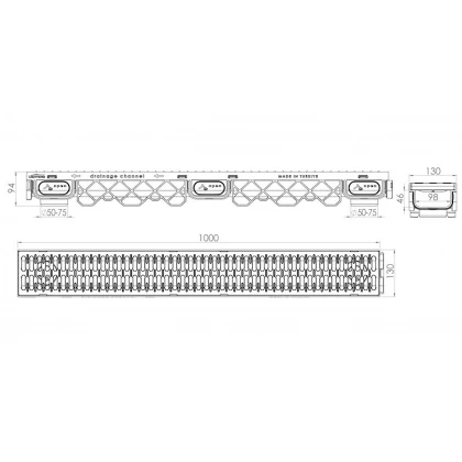 Drenaj kanalı LuxWares, 130x95x1000 mm, plastik, qara
