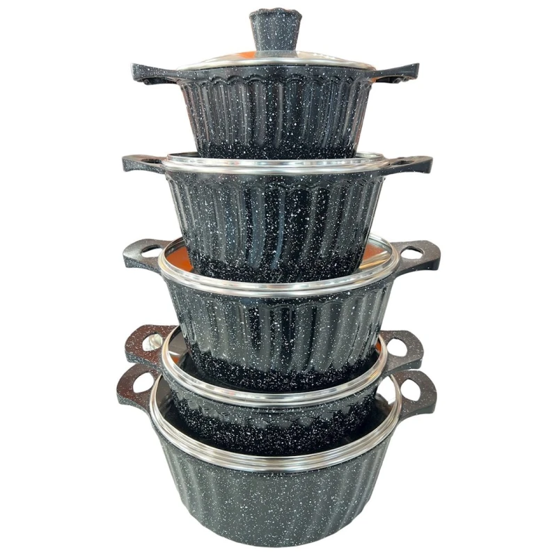 Набор кастрюль Unique ZGH_00088, гранит, черный, 10 предметов Набор кастрюль Unique ZGH_00088, гранит, черный, 10 предметов