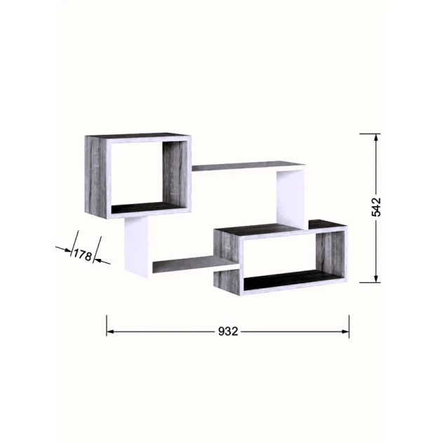 Divar rəfi Art Mebel 184, laminat, 54х93х18 sm, boz/bej