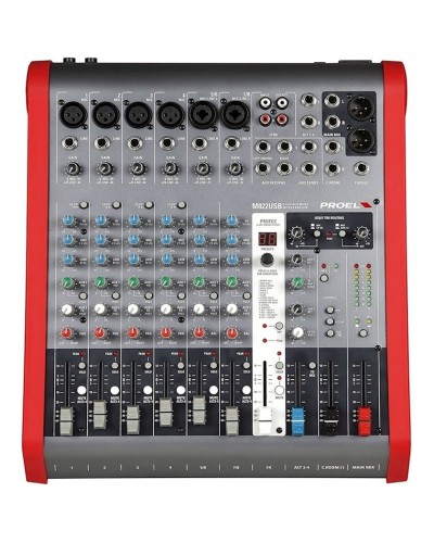 Mikşer pultu Proel M822USB, 3.4 kq, 8 kanal. Ölçürlər: 315x91x363 mm.