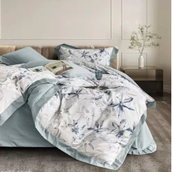 Комплект постельного белья MiraNova Sateen D’lux CTS-247, пододеяльник 200x220 см, простыня 240x260 см, 2 шт. наволочки 50x70 см, двуспальный, сатин, белый/голубой