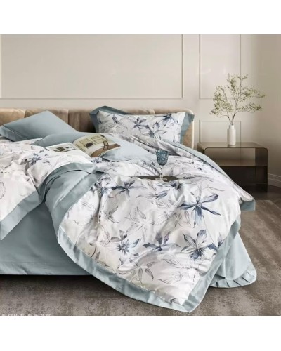 Yataq dəsti MiraNova Sateen D’lux CTS-247, yorğan üzü 200x220 sm, mələfə 240x260 sm, 2 əd. yastıq üzü, 50x70 sm, ikinəfərlik, satin, ağ/mavi