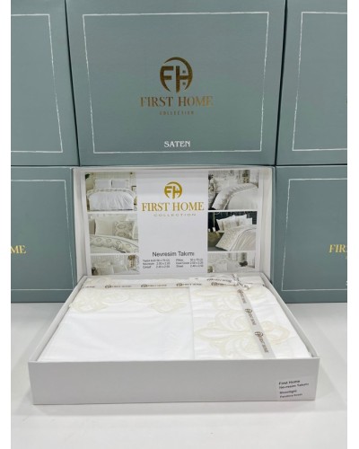 Yataq dəsti FIRST HOME, iki nəfərlik, yorgan üzü 200x220 sm, çarşaf 250x250 sm, yastıq üzü 50x70 sm 2 ədəd, 100% pambıq satin material, cehizlik və gündəlik istifadə üçün - TP-TK-233