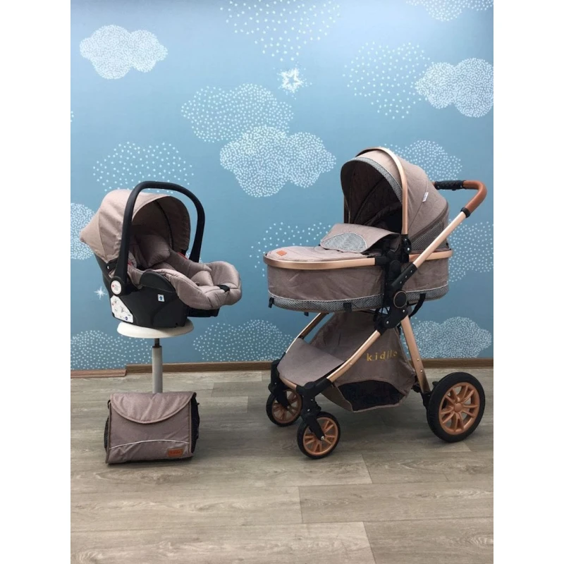 Детская коляска 3в1 Kidilo V91C3, коричневая Детская коляска 3в1 Kidilo V91C3, коричневая