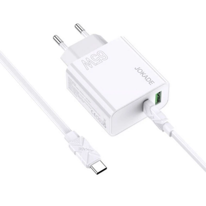 Сетевое зарядное устройство Jokade JB046 Super Fast Charge with Cable Type-C to Type-C 65 W, Белый Сетевое зарядное устройство Jokade JB046 Super Fast Charge with Cable Type-C to Type-C 65 W, Белый