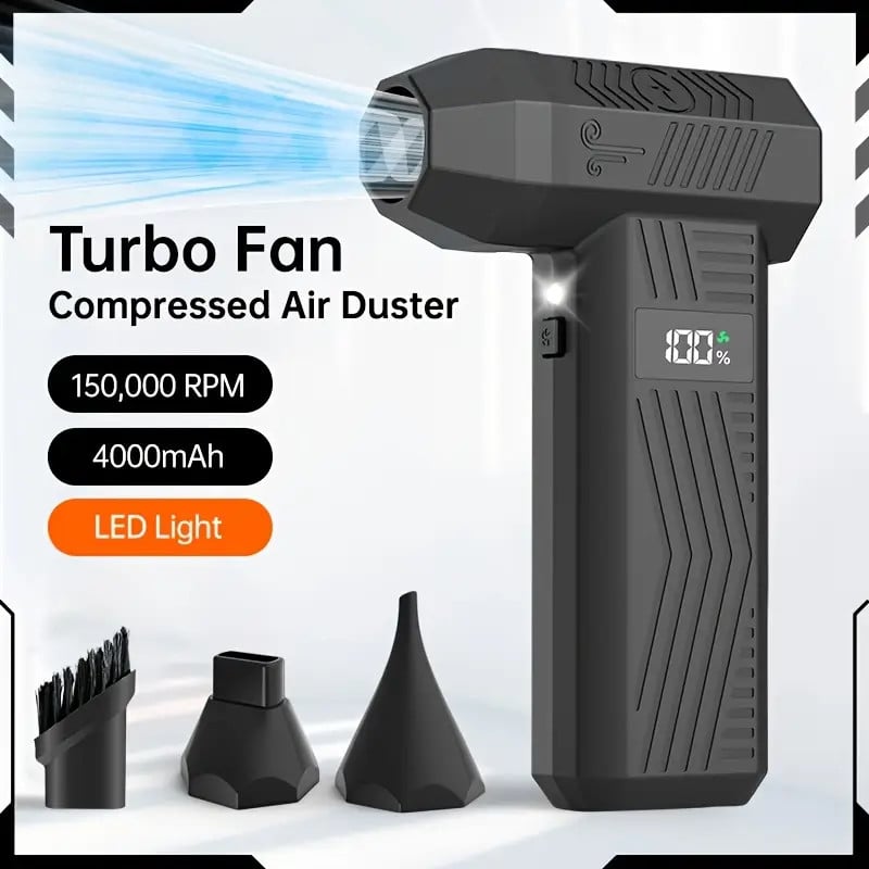 Электрический пылесос Turbo Fan, 150 000 об/мин, аккумулятор 4000 мА·ч, светодиодная подсветка, USB-C