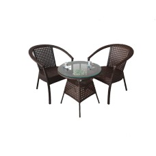 Bağ üçün mebel dəsti Zili Rattan Sofiya, 2 nəfərlik, qəhvəyi; masa ölçüsü: diametr 60 sm, hündürlüyü 60 sm; stul ölçüsü: eni 63 sm, hündürlüyü 80 sm