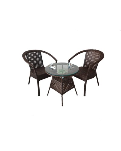 Bağ üçün mebel dəsti Zili Rattan Sofiya, 2 nəfərlik, qəhvəyi; masa ölçüsü: diametr 60 sm, hündürlüyü 60 sm; stul ölçüsü: eni 63 sm, hündürlüyü 80 sm