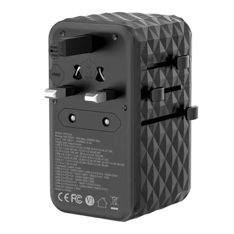 Сетевое зарядное устройство Powerology GaN 170W 4-Ports Fast Charging + AC, Черный Сетевое зарядное устройство Powerology GaN 170W 4-Ports Fast Charging + AC, Черный