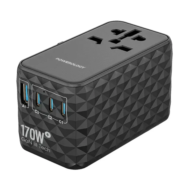 Сетевое зарядное устройство Powerology GaN 170W 4-Ports Fast Charging + AC, Черный Сетевое зарядное устройство Powerology GaN 170W 4-Ports Fast Charging + AC, Черный