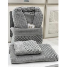 Hamam dəsti MiraNova SF-795, pambıq, boz, ölçü L/XL (hamam dəsmalı + üz dəsmalı + xələt)