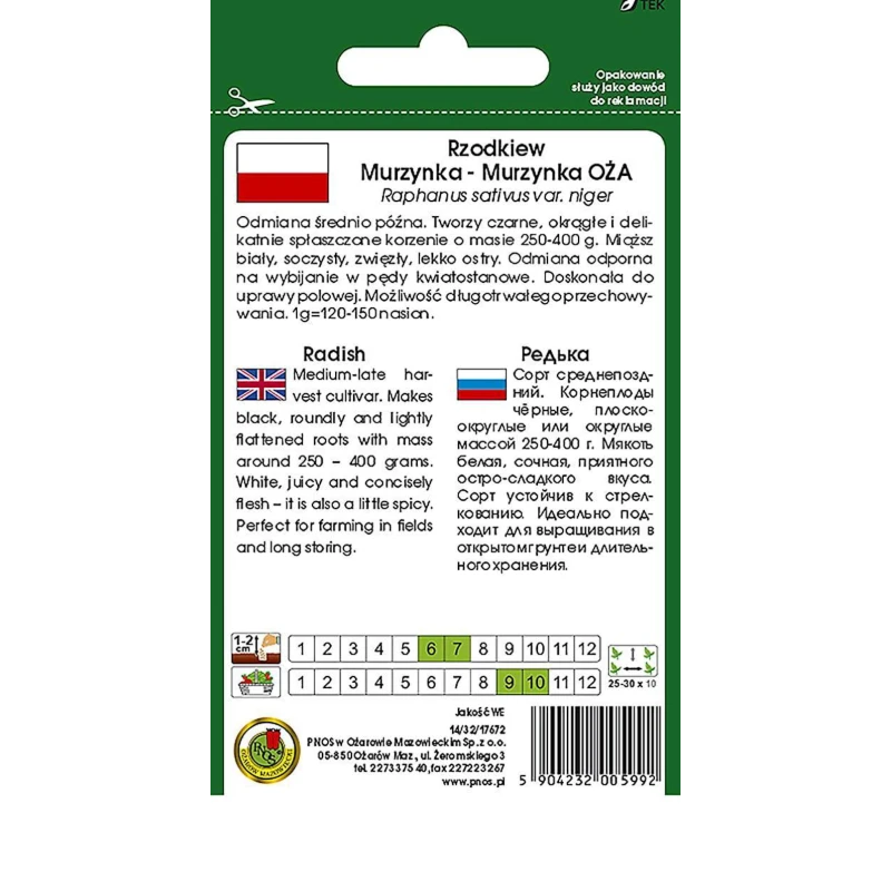 Tərəvəz toxumları PNOS Turp Black Murzynka 5 q