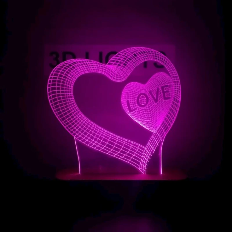 3D-ночник Сердце tuc01, 20x14 см, розовый