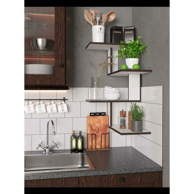 Настенная полка Art Mebel 107, ламинат, 85х45х25 см, белая/коричневая