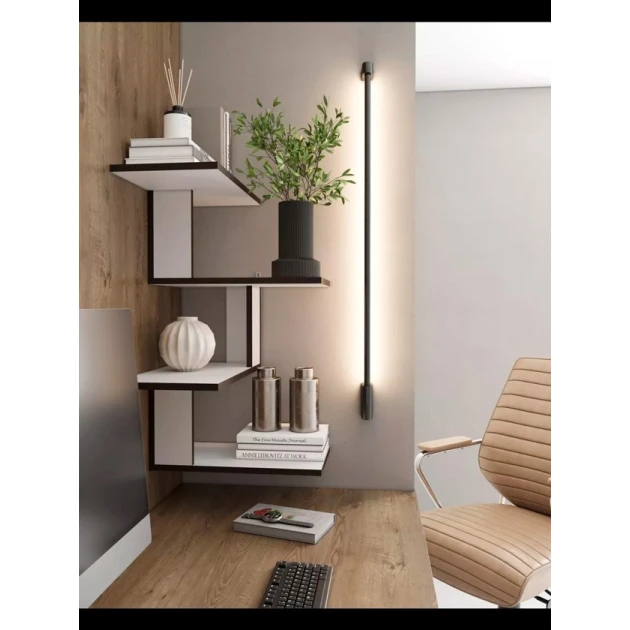 Настенная полка Art Mebel 107, ламинат, 85х45х25 см, белая/коричневая