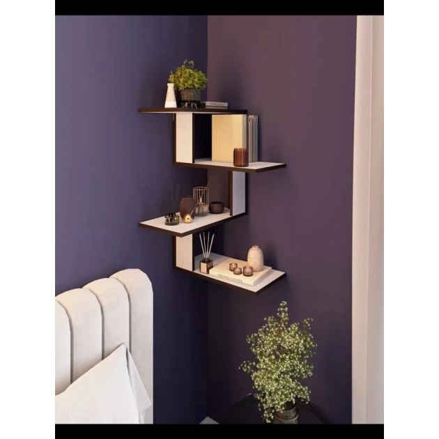 Настенная полка Art Mebel 107, ламинат, 85х45х25 см, белая/коричневая