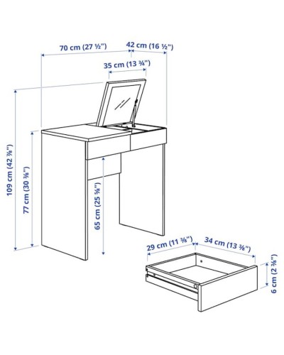 Makiyaj masası IKEA Brimnes, LDSP, ağ, 70x42x77 sm
