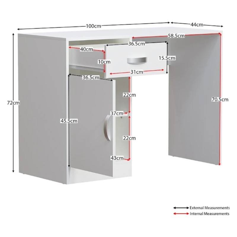 Yazı masası Vida, ağ, 44x100x72sm