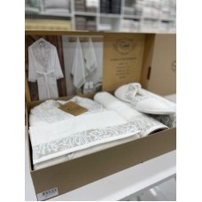 Hamam dəsti MiraNova FS-628 (xələt + hamam dəsmalı 70x140 sm + əl dəsmalı 50x90 sm + əl dəsmalı 30x50 sm + tərlik), pambıq, ağ
