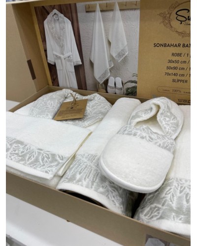 Hamam dəsti MiraNova FS-628 (xələt + hamam dəsmalı 70x140 sm + əl dəsmalı 50x90 sm + əl dəsmalı 30x50 sm + tərlik), pambıq, ağ