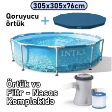 Hovuz Intex 4485TX28208C, karkas, örtük və filtr-nasos, dairəvi, mavi, 305x305x76 sm, həcm 4485 l - 4485TX28208C