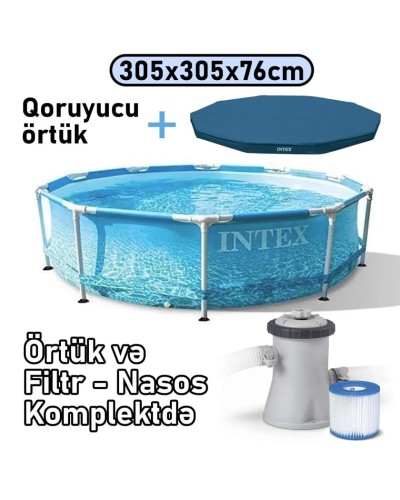 Hovuz Intex 4485TX28208C, karkas, örtük və filtr-nasos, dairəvi, mavi, 305x305x76 sm, həcm 4485 l - 4485TX28208C