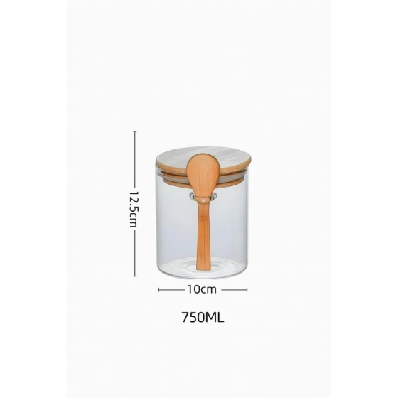 Bambuk qapaqlı saxlama qabı qaşıq ilə Plateon0062